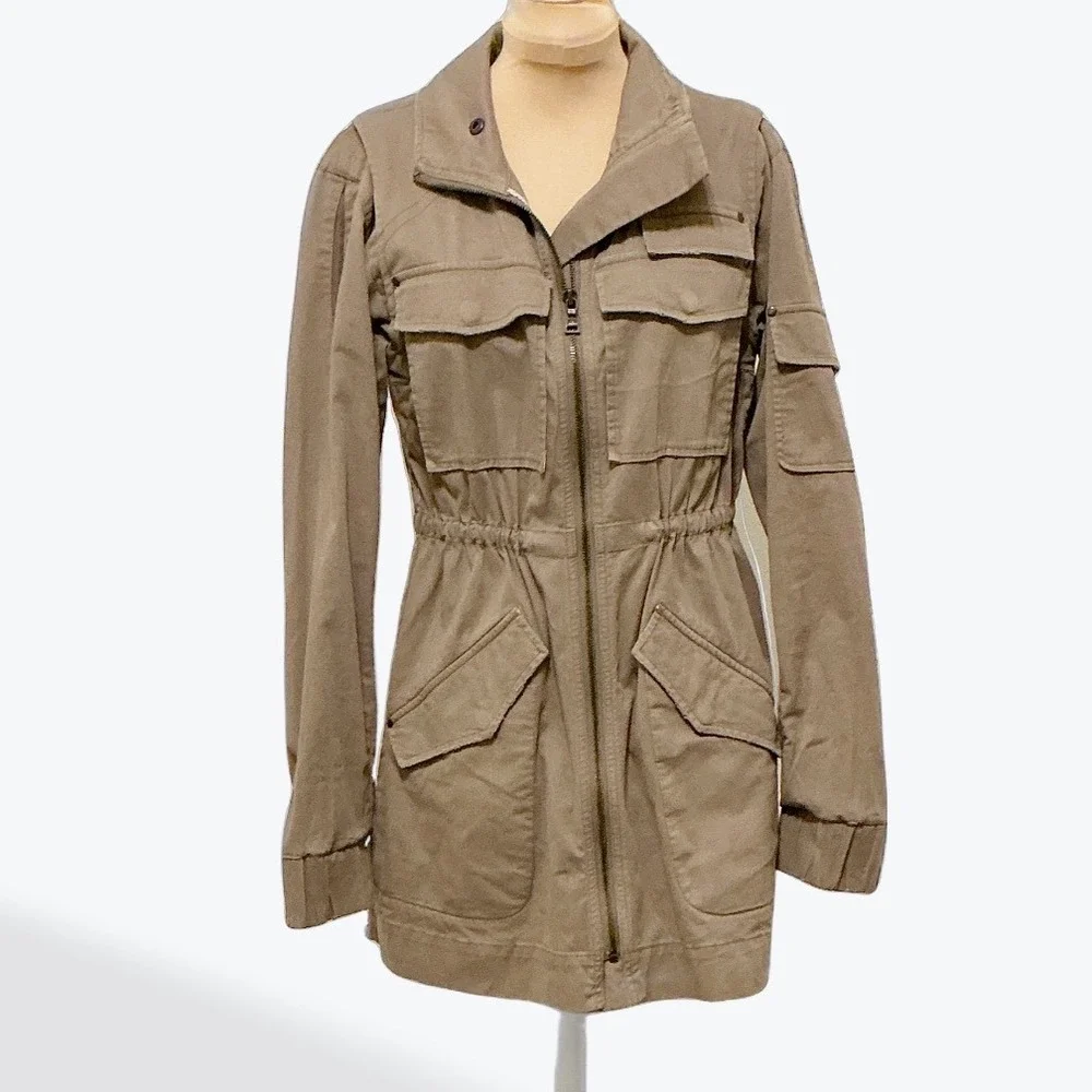 Alice + Olivia Khaki Utility Jacket Drawstring Waist Cargo Pockets Military - Picture 1 of 11